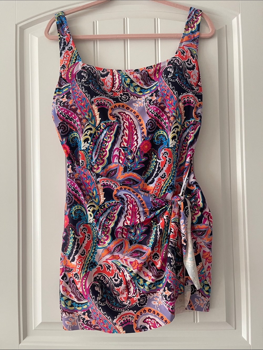Anne Cole Multicolor Paisley One Piece Swimsuit W/Attached Sarong Skirt XXL